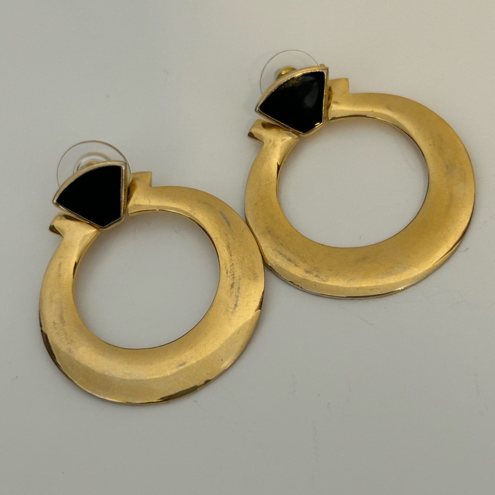 Vintage Gold and Black Tone Hoop Earrings
